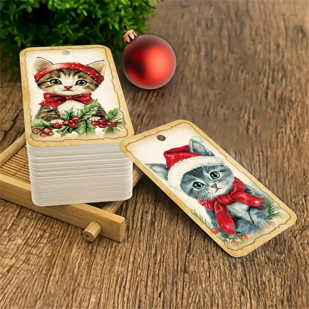 50 Stück Weihnachts-Hängeetiketten zum Aufhängen mit niedlichen Katzen, Etiketten für Weihnachtsbaumschmuck, Geschenkkarten, Geschenkverpackungen, Gastgeschenke für Zuhause, Party-Dekoration – Detail 6