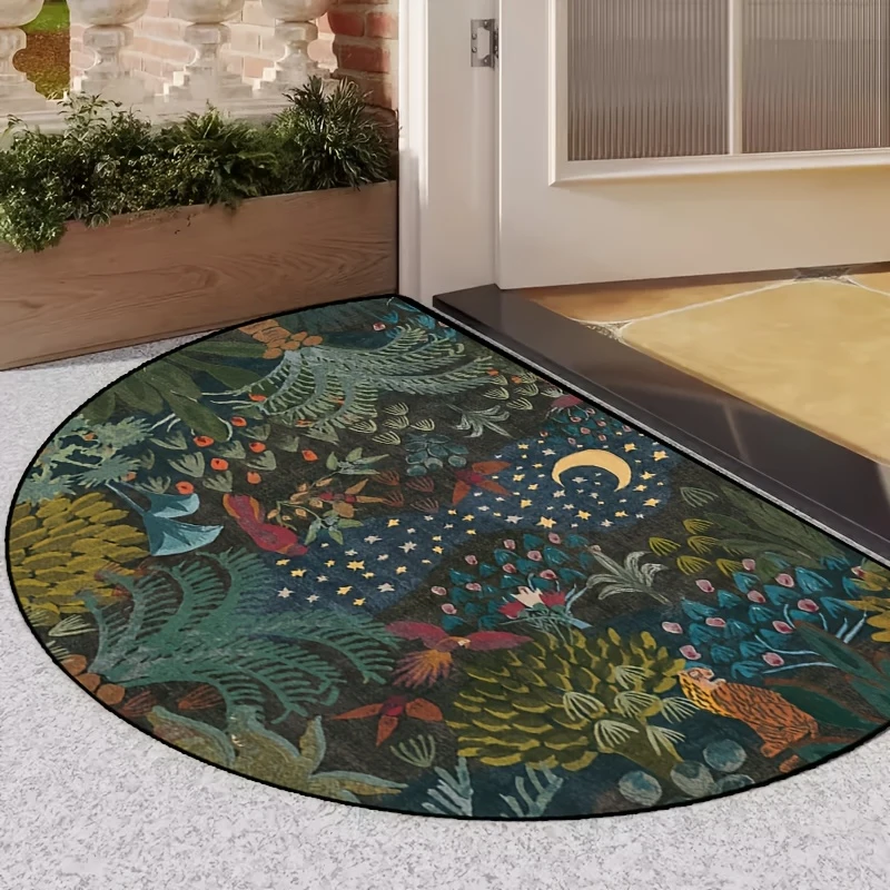 VIKAMA Forest Moon Star Semi-Circle Doormat Non-Slip Washable Entrance Rug for Bedroom Entryway Home Sweet Home Decor