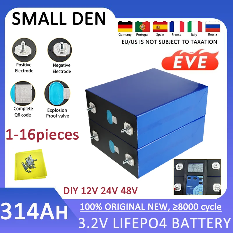 12v-48v 2025newA-class EVE 3.2V 314Ah lifepo4 battery DIY 12V 48V household energy storage battery Lithium ion phosphate battery