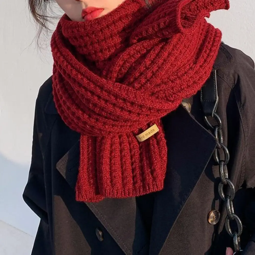 Bright Color Scarf Thickened Warm Women’s Scarf Solid Color Knitted Long Scarf Autumn Winter Comfortable Fashion Accessory