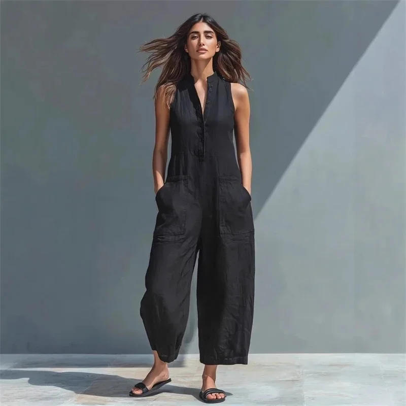 

Summer Loose And Simple Sleeveless Cotton And Linen Women's Dress New Fashion Casual Pocket Female Holiday Long Dresses 2026