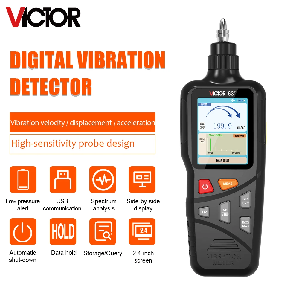 Victor 63 Vibrometer Digital Vibration Meter Measuring Tool Hi-sensitivity Vibration Instrument For Motors And Machine Tools
