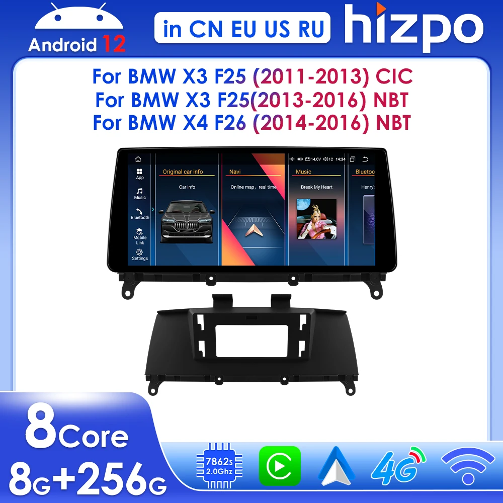 Hizpo Wireless Carplay Android for BMW X3 F25 2011 - 2016 X4 F26 CIC NBT 10.33