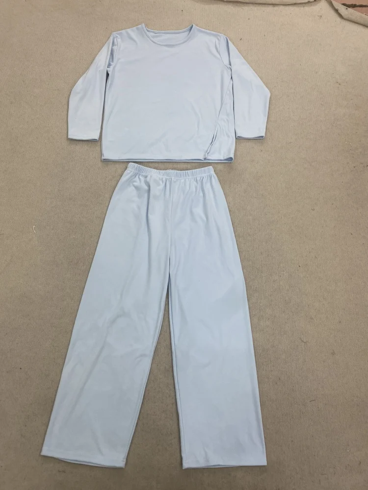 Zachte warme damespyjamaset Effen kleur Splitzoom Pullover Loungewear Comfortabele thuisnachtkleding Ademende dagelijkse outfit