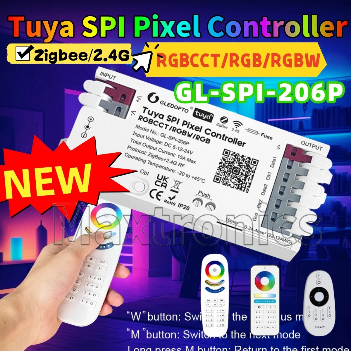 

GL-SPI-206P GLEDOPTO ZigBee Tuya SPI Pixel LED Controller Smart Life APP Control for RGB/RGBW/RGBCCT SPI LED Lamp/Strip Light