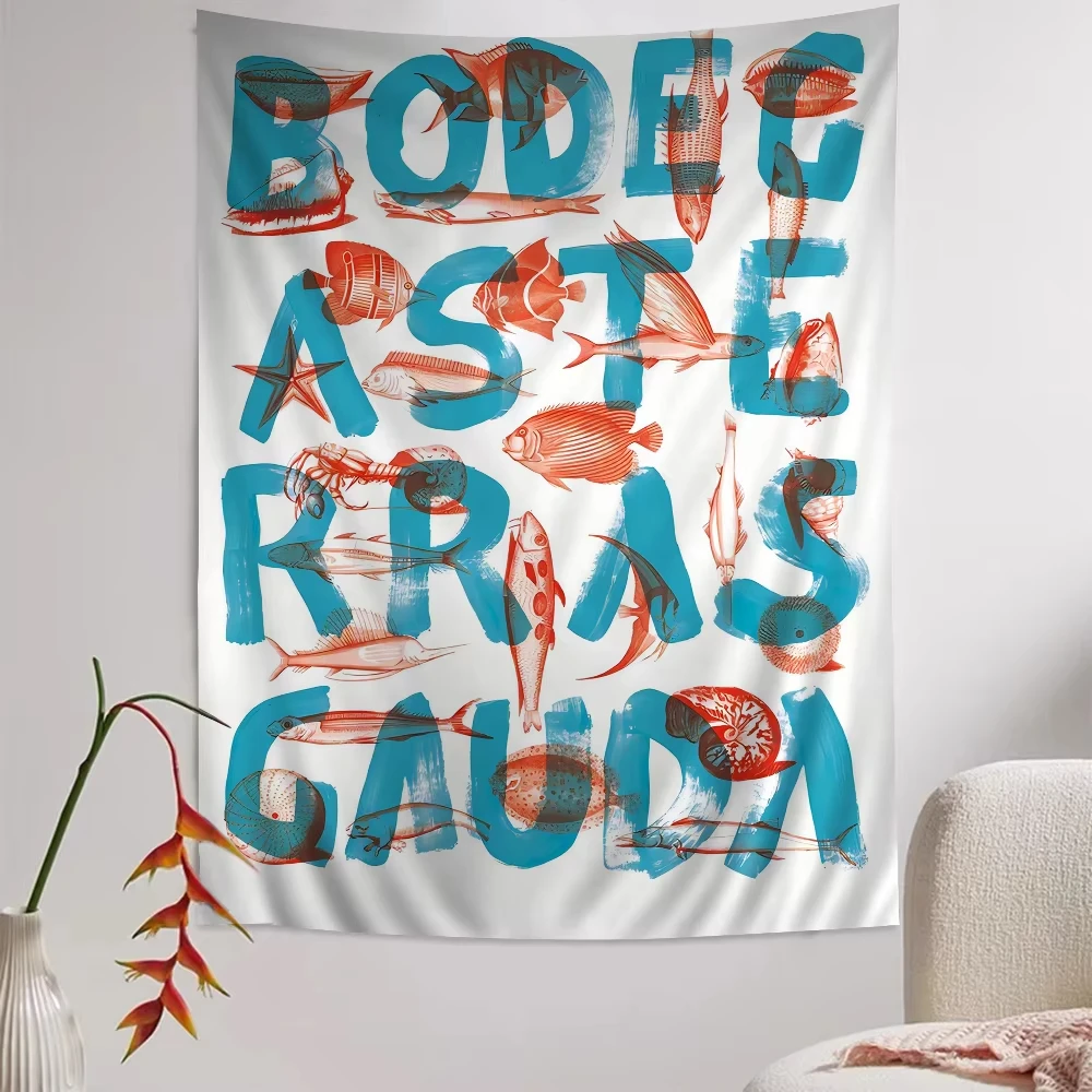 Colorful Sardine Lobster Fish Tapestry, Bohemian Japanese Ocean Wall Hanging for Living Room Home Dorm Room Decor Gift