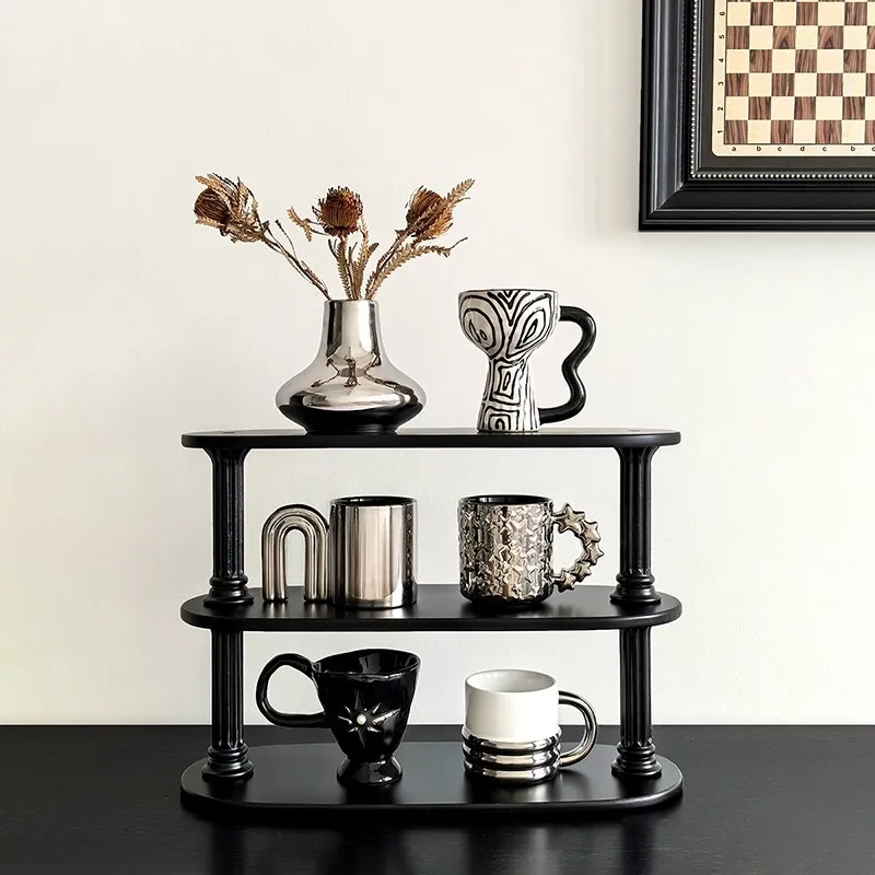 Light luxury wooden cup holder Household cup storage High value Roman column Multi-layer shelf
