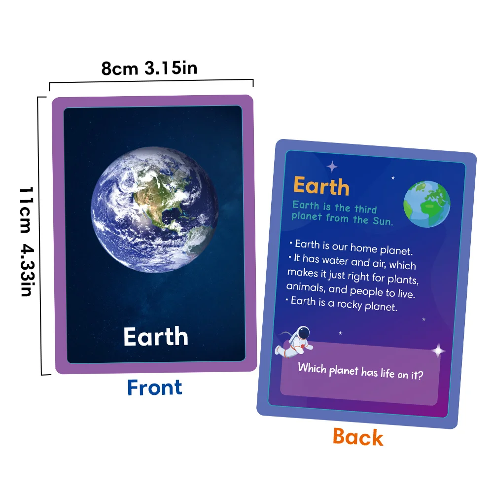 15Pcs The Solar System English Flashcards for Kids Baby Double Sided Space Planets Astronomy Science Educational Learning Cards