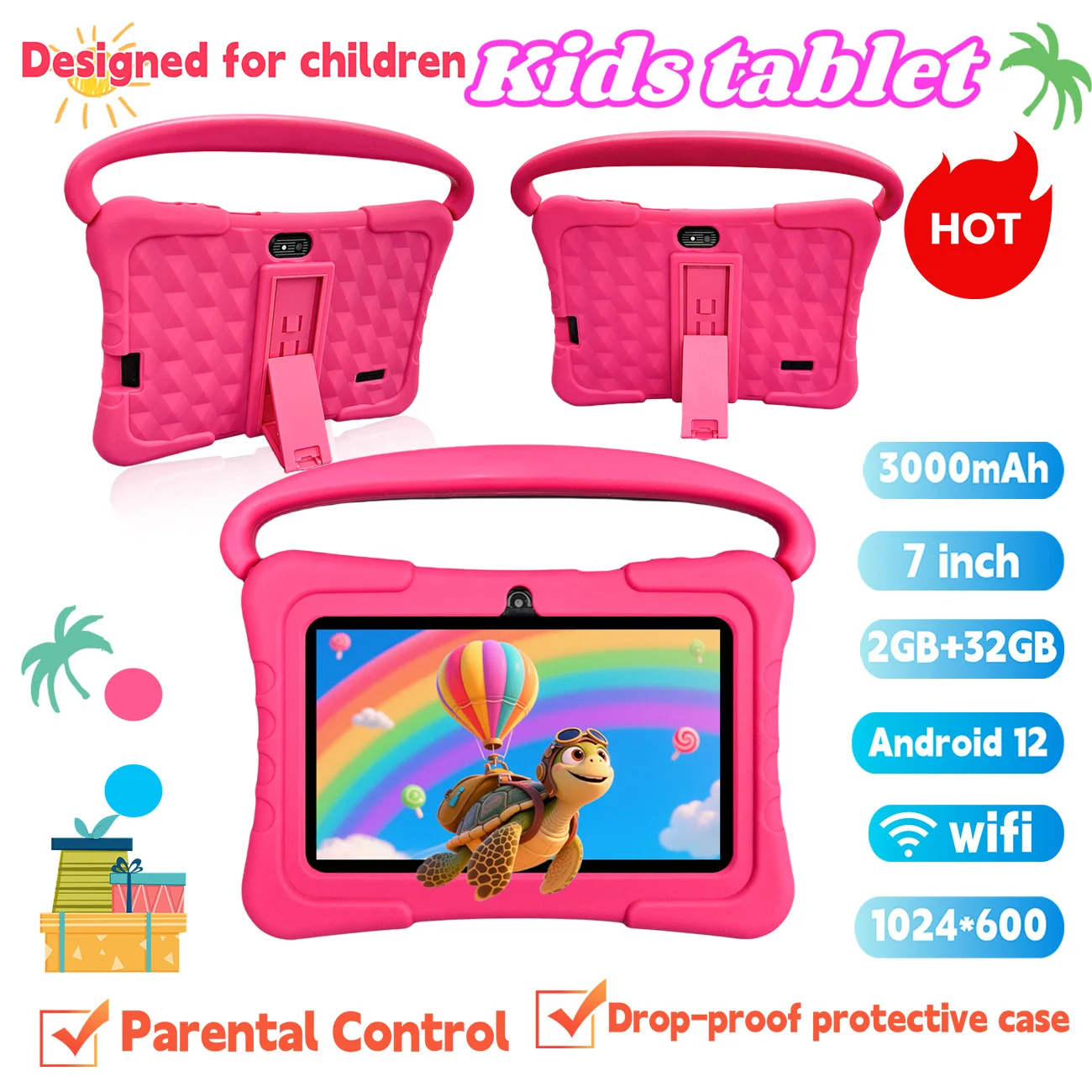 7-calowy tablet dla dzieci, odporny na wstrząsy futerał na tablet, edukacyjny stół, zaprojektowany dla chłopców i dziewcząt jako zabawny prezent edukacyjny
