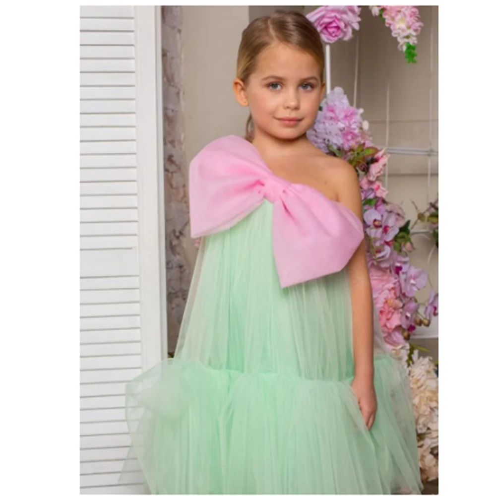 

Luxury Bow Tulle Summer Dresses Sleeveless Holiday Dress Wedding Children Kid Party Costume Baby Girl Clothes Communion