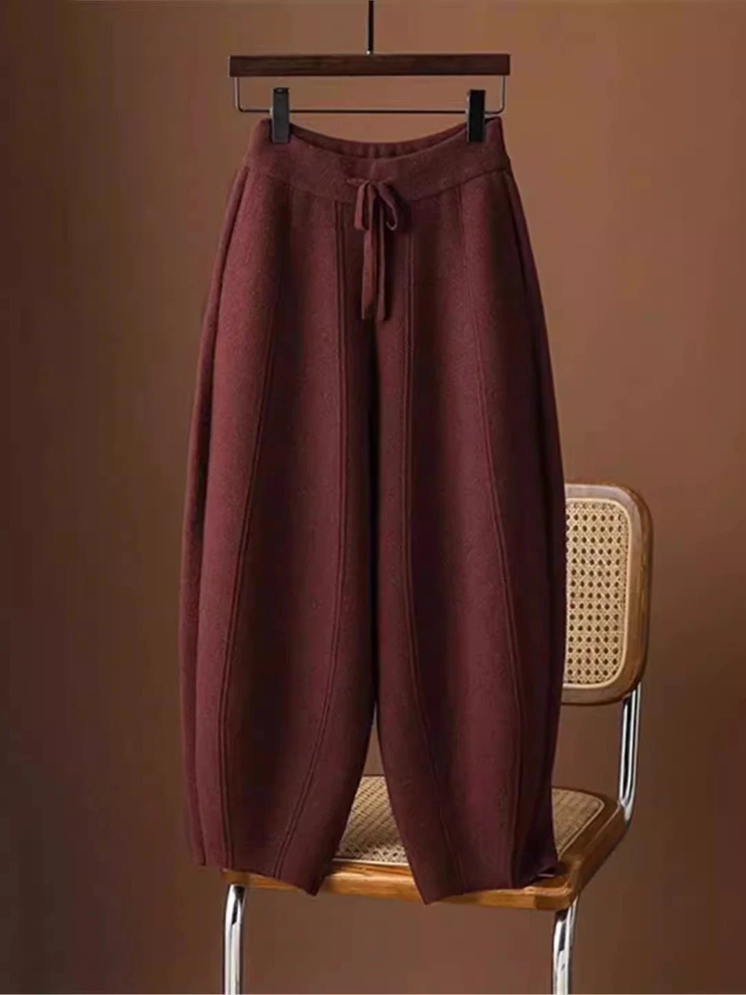 

plus Size Wine Red Casual Pants Women High Waist Hip Concealing Wide Leg Harlan Sle Polyester Fiber Straight Tube Trousers