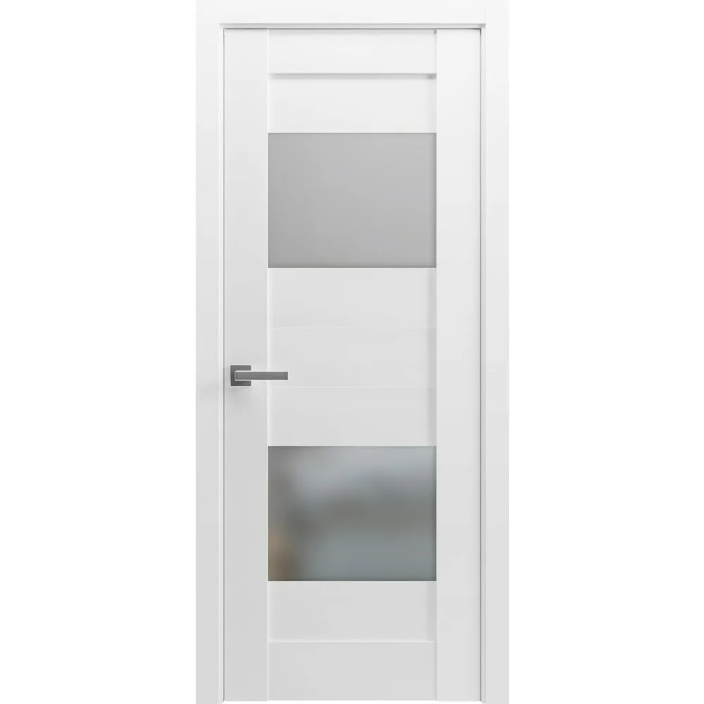 Solid French Door Opaque Glass 2 Lites 18x80 inches/White Silk/Single Regular Panel Frame Handle/Bathroom Bedroom Modern Doors