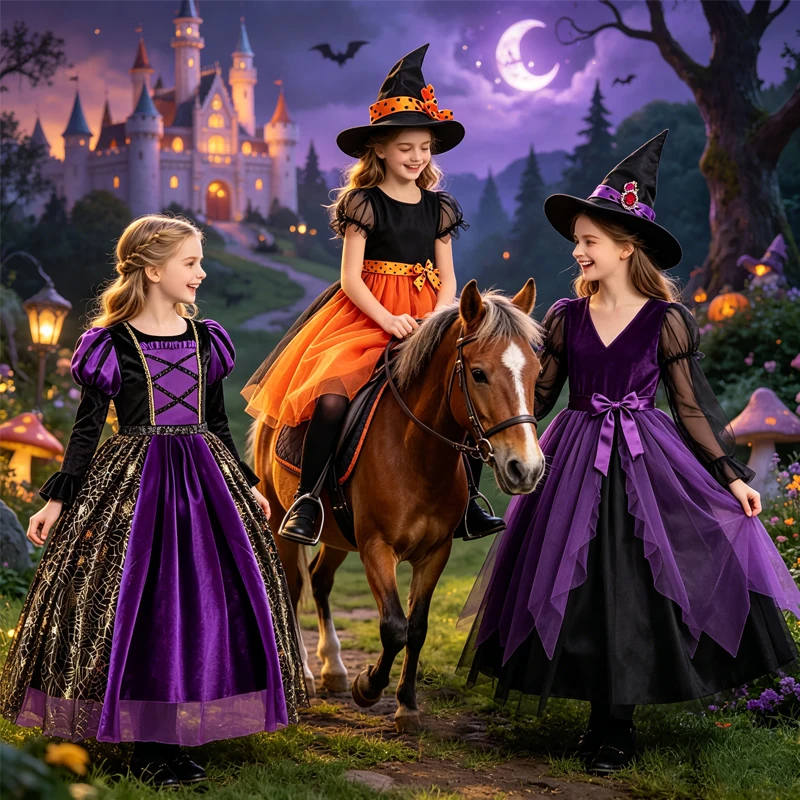 Baby Girls Halloween Witch Costume Children Cosplay Vampire Dresses Carnival Party Clothes Dress Up Clothes for Children