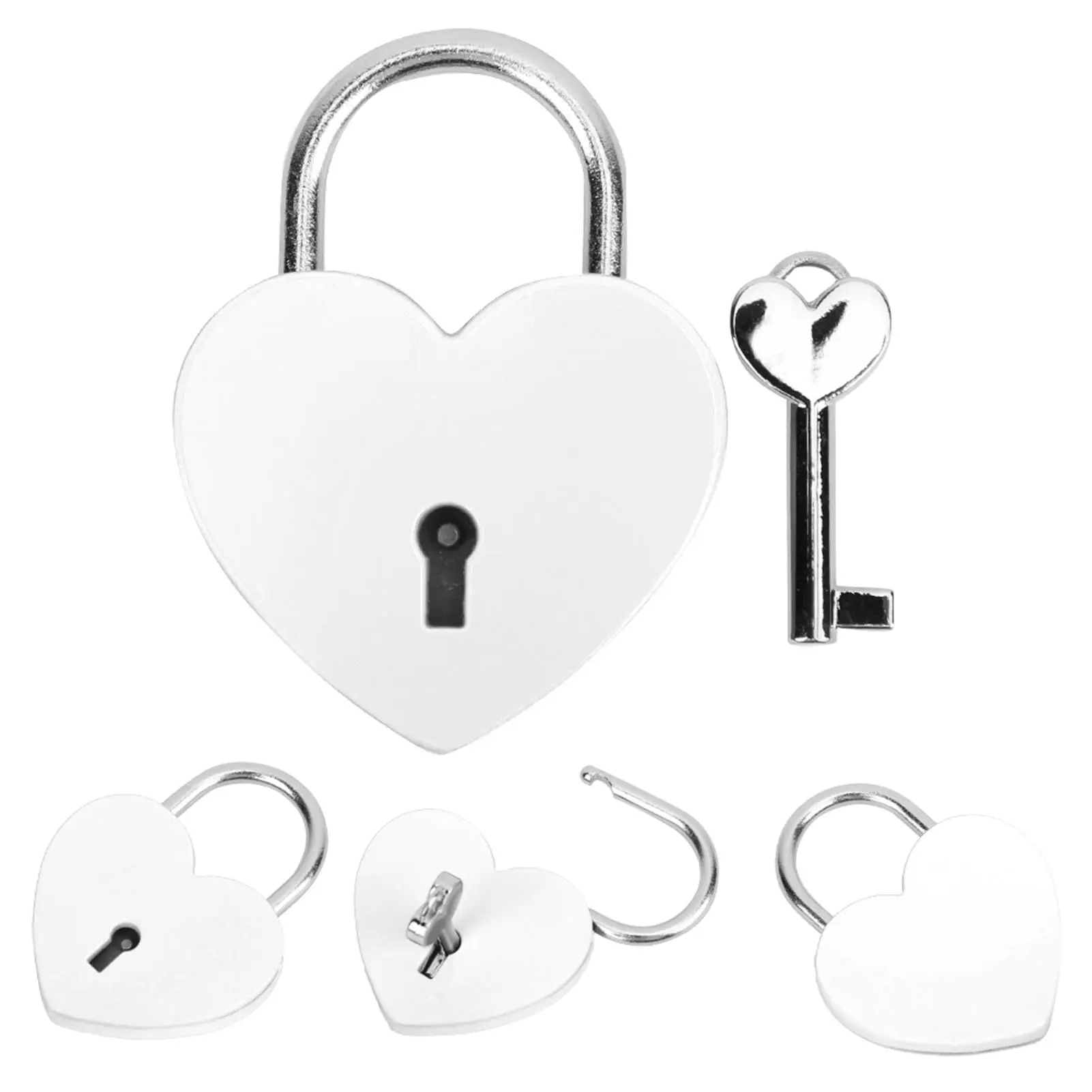 قفل ملون على شكل قلب مع لوازم حرفية معدنية رائعة لتزيين المنزل مقاس 45 × 59 مم باللون الأبيض