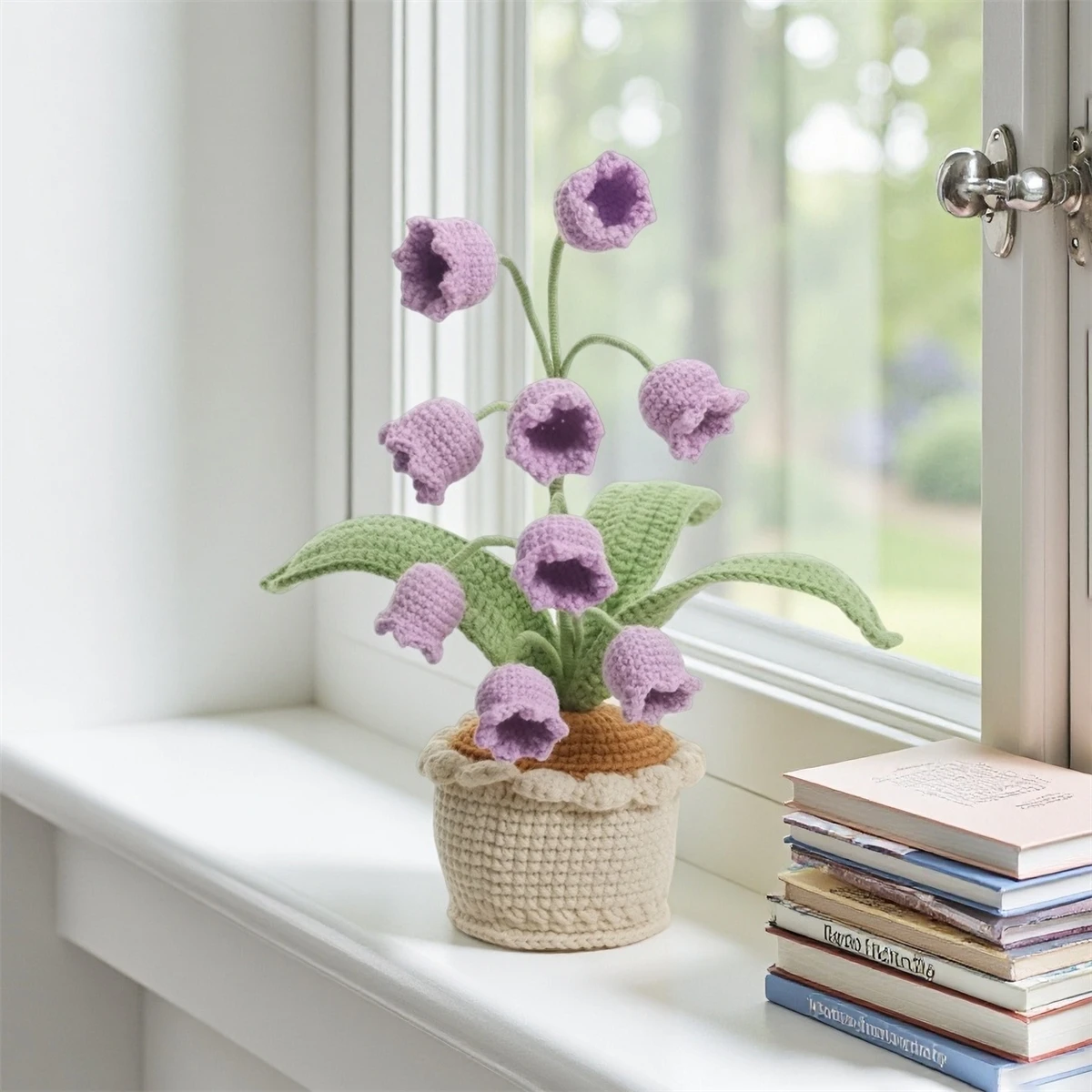 Finished Knitted Lily of the Valley Potted Ornament, High-end Artificial Flower Crochet Desktop Decoration for Home
