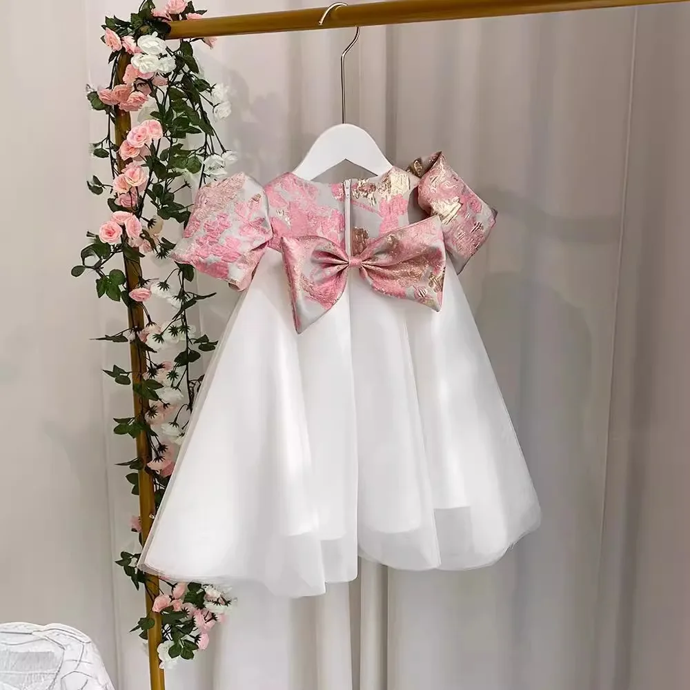 Baby Girls Birthday Baptism Princess Ball Gown Kids Cute Bow Puff Sleeve Fluffy Party Dresses y1186