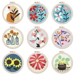 GATYZTORY Flowers Punch Needle Embroidery Starter Kits Embroidery Hoop Yarns For Adults Beginners Diy Gift Easy Handicraft