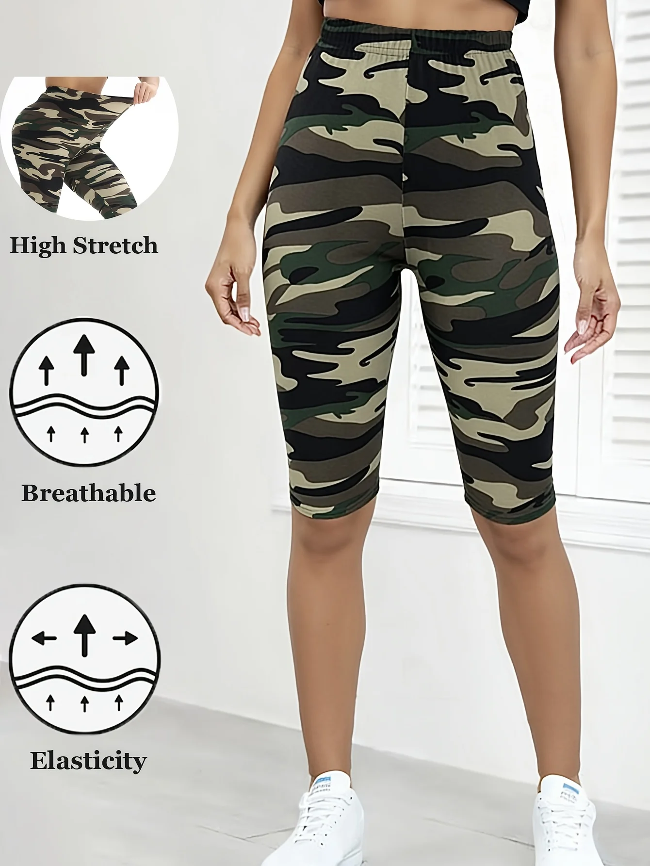Fashionable Women Camouflage Leggings Soft Stretchy Yoga Pants Casual Five Fen Tight Everyday Versatile Pants