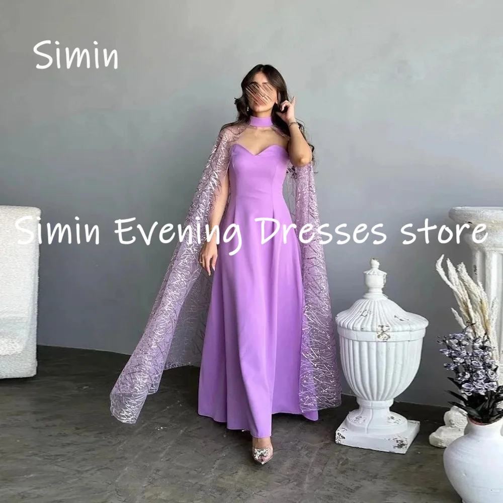 Simin Satin a-line scollo tondo Ruffle Lace abito da ballo formale alla caviglia abiti da sera eleganti per le donne 2023