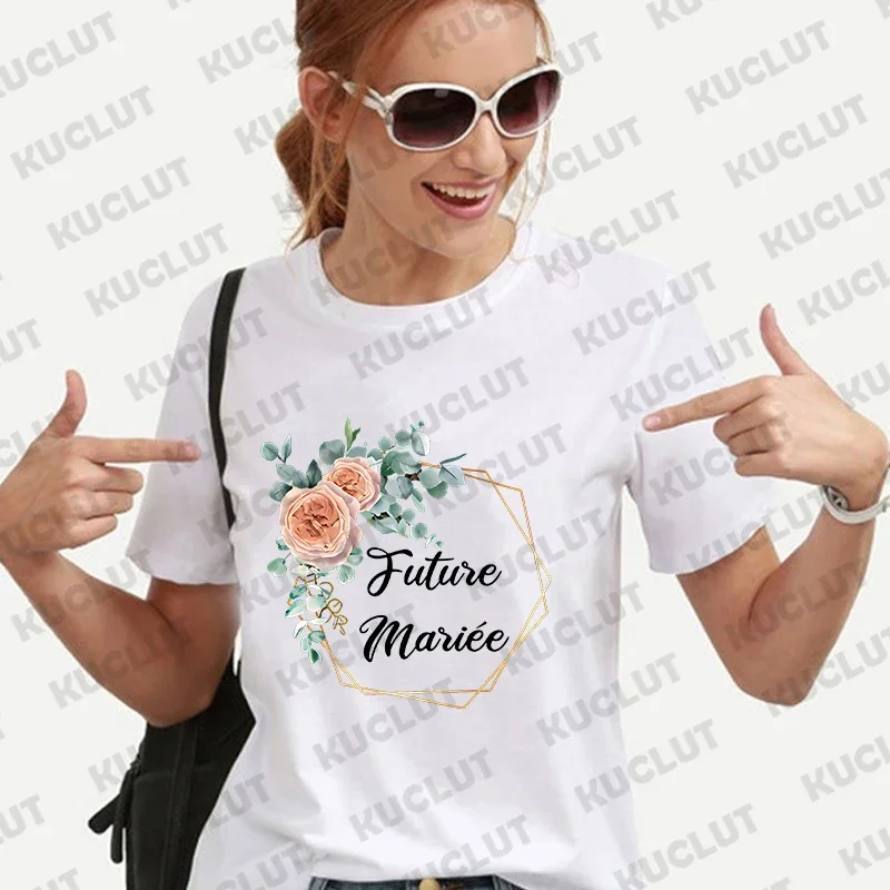 Camiseta de novia del equipo de corona de flores, camiseta de despedida de soltera para chicas francesas, camiseta EVJF para amigos, camisetas de despedida única, Tops de boda nupcial