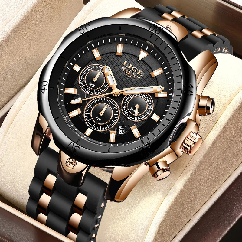 

LIGE Brand Watch Men Silicone Sports Watches Men's Army Military Quartz Wristwatch Chronograph Male Clock Relogio Masculino+BOX