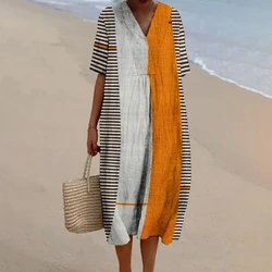 Casual Daily Wear Vacation Bohemian Style Dress A-line Knee Length Dating Beach Midi Dress 2024 Linen Dress Women High Quality