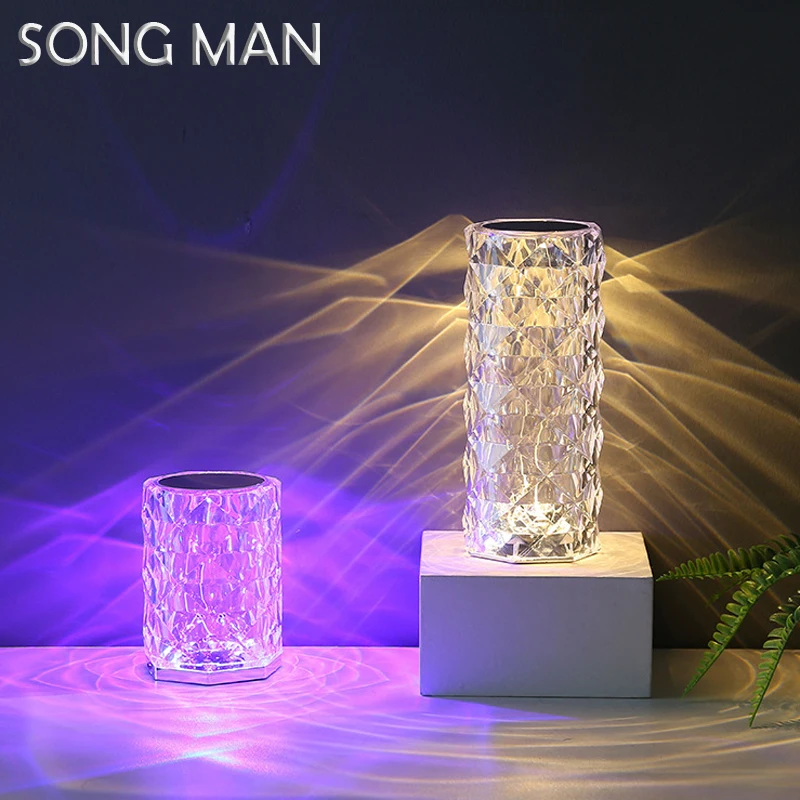 16 Colors LED Crystal Table Lamp Diamond Night Light Projector Rose Romantic Party Room Nightlight with RGB Controller SONG MAN