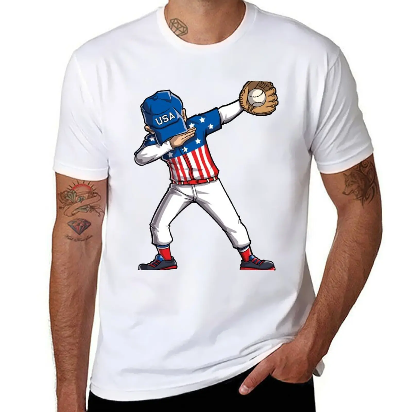 

Baseball Dabbing T Shirt USA Merica 4th of July Dab Dance T-Shirt man t shirt cotton man t shirt summer T-Shirt