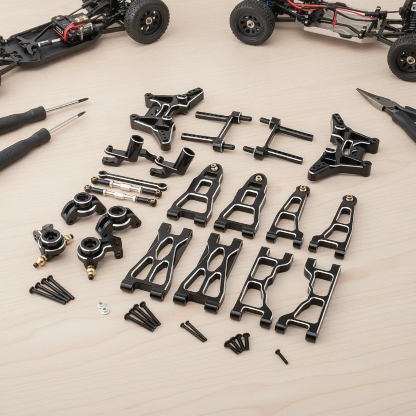 Metal Upgrade Parts CNC Machined Chassis Parts Kit Chassis Arm Kit Compatible Hardware Heavy Duty for RC Builders