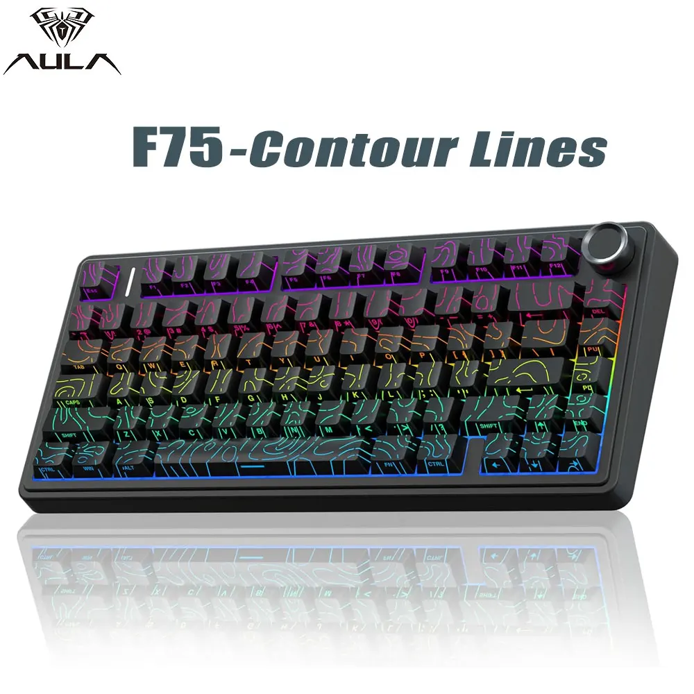 AULA F75 Mechanical Keyboard 75% Layout Tri Modes Contour Side Carved RGB Light Customized PBT Keycaps Wireless Gaming Keyboard