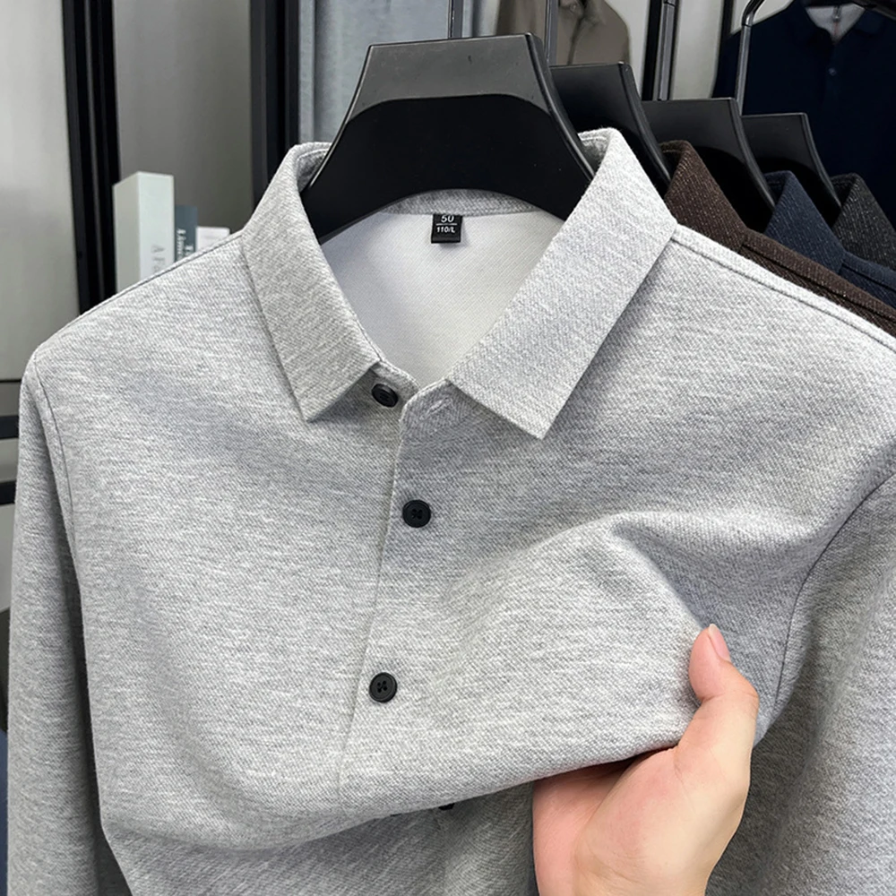 

Сплошной цвет, деловая повседневная мужская рубашка с лацканами, осень 2024, новый однобортный кардиган с длинными рукавами, модная рубашка с открытым передом, топы