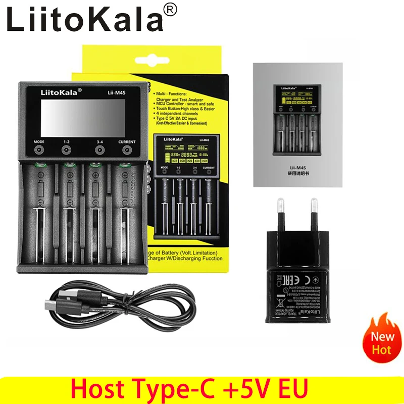LiitoKala Lii-M4S 18650จอแสดงผล LCD Smart Charger สำหรับ26650 21700 32650 20700 21700 16340 AA AAA แบตเตอรี่ + 5V2A USB charger