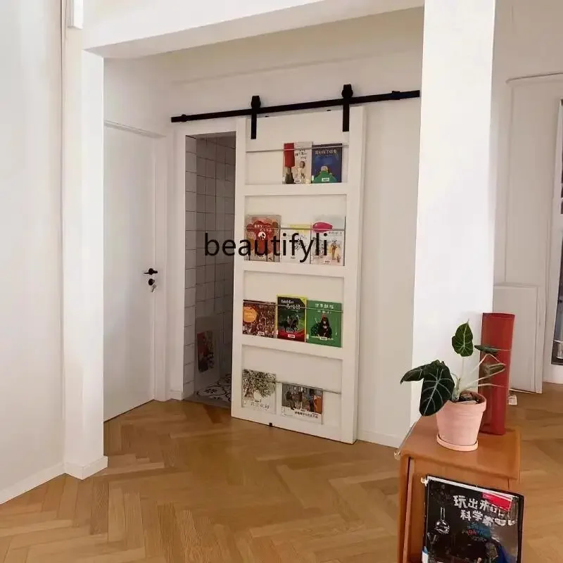 

A38 Solid wood barn bookshelf door cloak room toilet sliding kitchen hanging railing sliding door