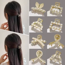 Elegant Pearls Beads Hairpin for Women Fashion Geometric Hair Claw Barrettes Headwear Horsetail Hair Clips Hair Crab Accessories