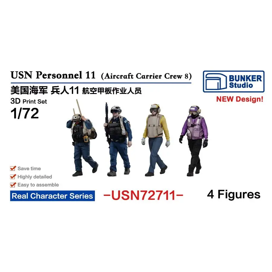Image of BUNKER USN72711 1/72 USN Personal 11 (Flugzeugträgerbesatzung 8) 3D-Druck 4 Stück