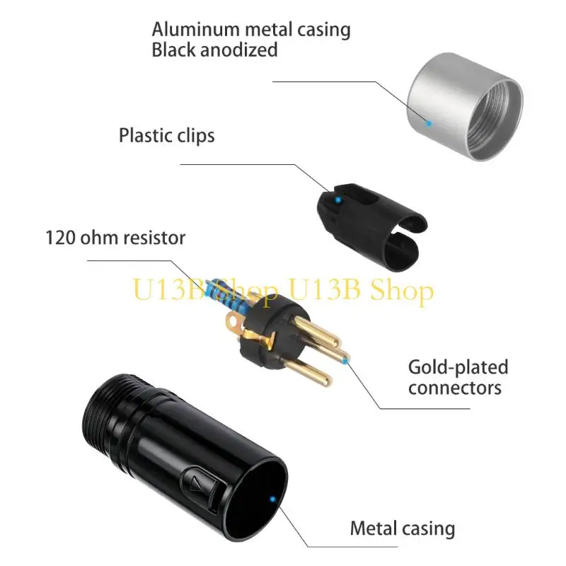 U13B 3Pin DMX512 Termination Plug 120Ohm 120Ω 2 Pack, Gold Tone Contact Set for Lighting and Sound Chain End Setsup Use