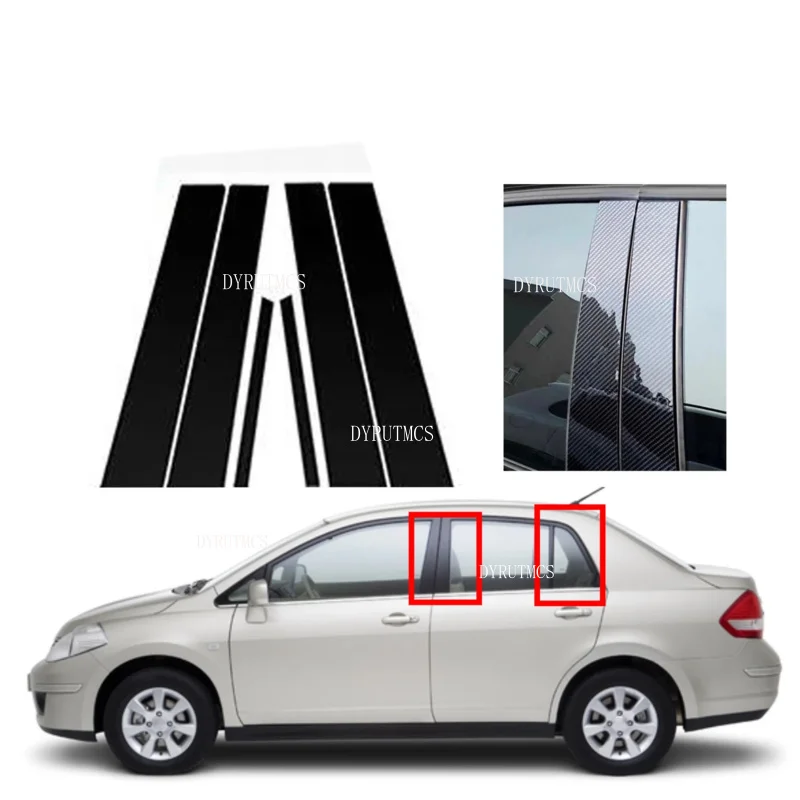Glossy Black Pillar Posts Cover Fit For Nissan Versa Tiida 4Door Sedan 2006 2007 2008 2009 2010 2011 Window  Cover Silver