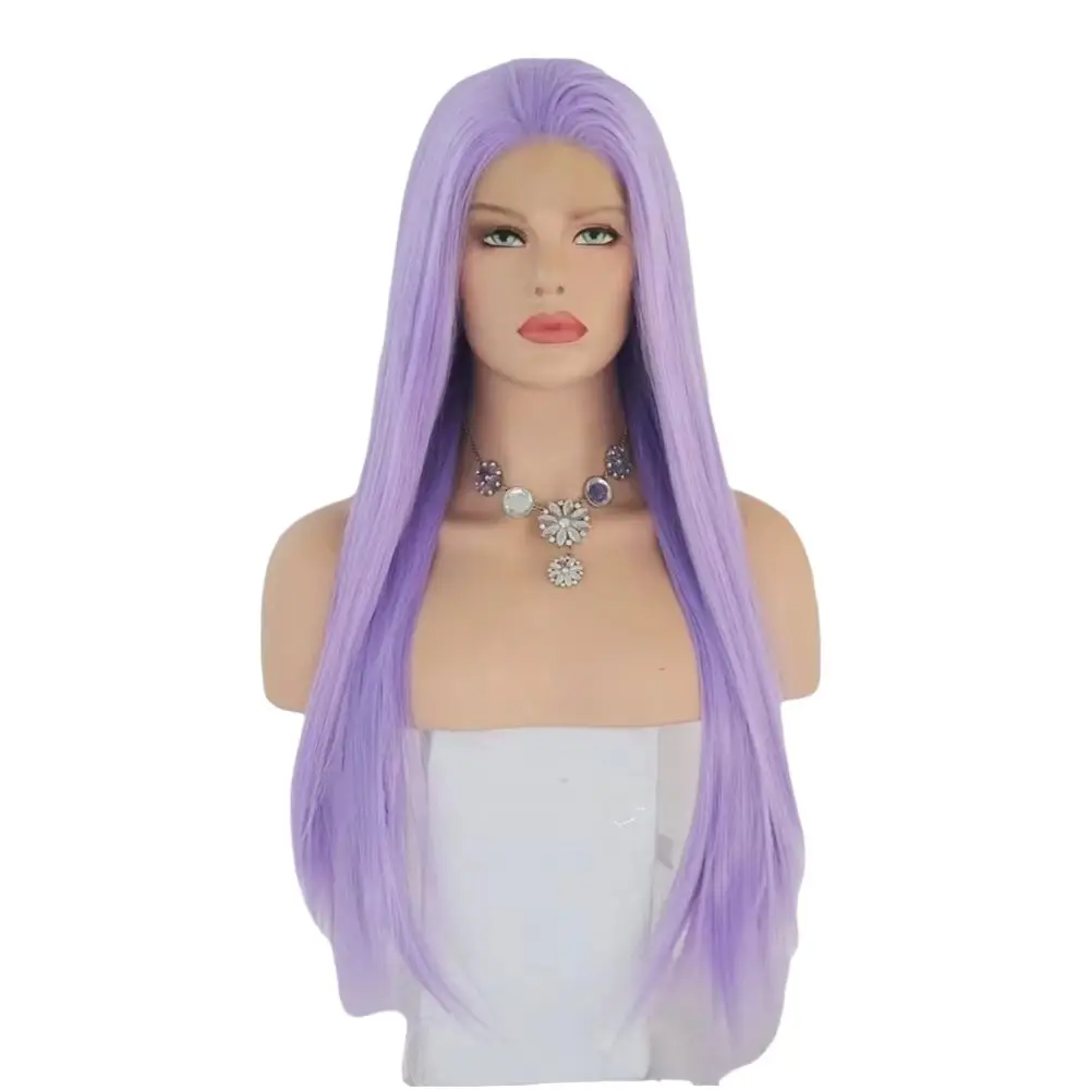 

Purple Wig Straight Synthetic Costume Props Synthetic Fiber Anime Cosplay Wig Middle-parted Long Straight Hair