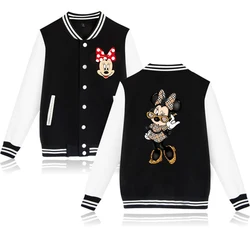 Disney-Sweat à capuche Minnie Mouse pour enfants, veste de baseball pour enfants, sweat-shirt dessin animé, haut pour bébé, vêtements pour fille et garçon, Y2K