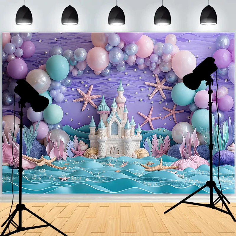 SHENGYONGBAO Fairy Castle Mermaid Seashells Circus Tent Photography Backdrops Balloons Birthday Party Decor Background NR-01