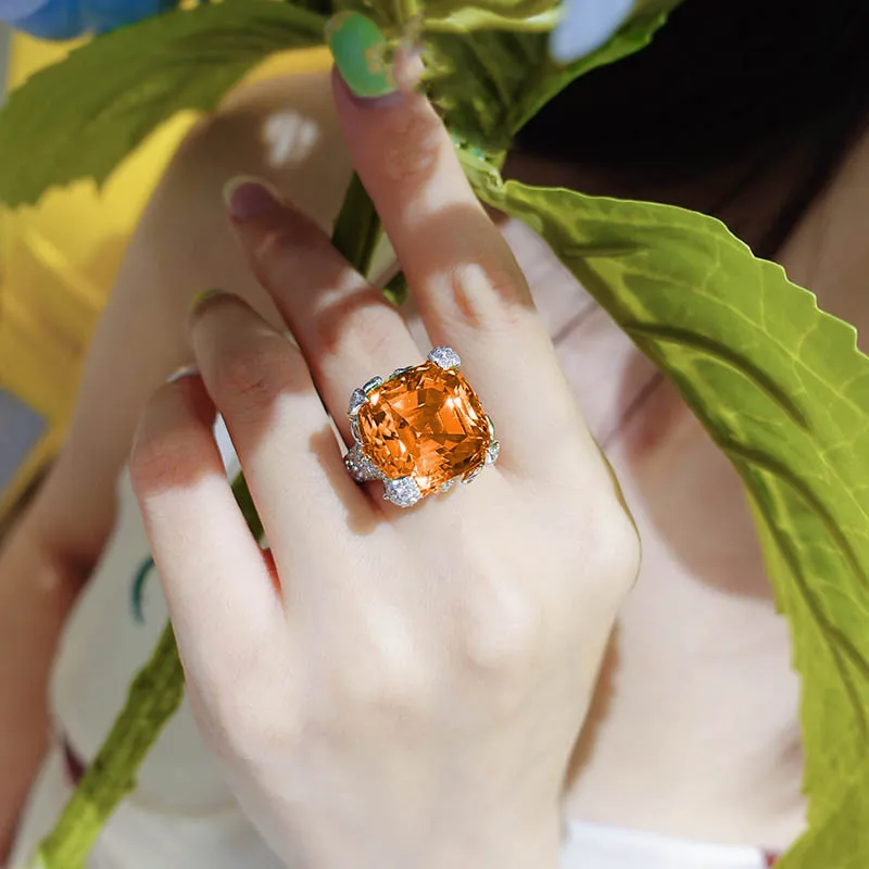 Neuer Trend: Gravierter Hochkarätiger Diamant-Quadrat-Edelsteinring, Damen-Partyschmuck – Detail 4