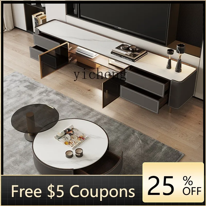 

AA Coffee table combination living room household high storage floor cabinet gray saddle leather TV cabinet