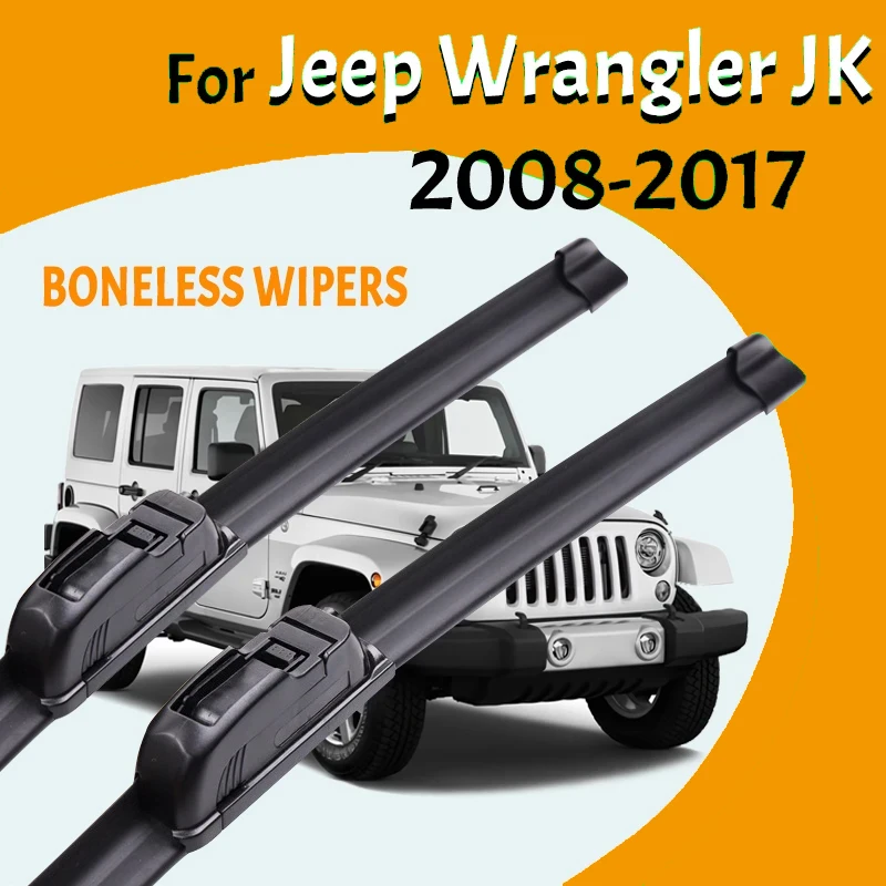 

For Jeep Wrangler JK 2008-2017 Black Car Wiper U-type Soft Rubber Boneless Wiper HD Quiet Durable Automotive Wiper 16"+16"