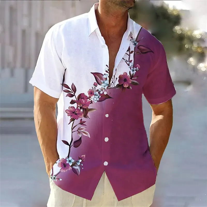 Camicia a maniche corte hawaiana da uomo con stampa floreale sfumata camicia da uomo Casual aperta con risvolto Comfort Top di fascia alta