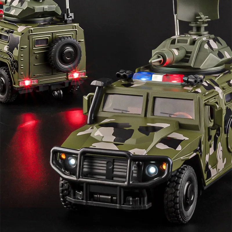 1:24 Alloy Tiger Armored Car Truck Model Diecast Metal Military Explosion Proof Car Tank Model Sound and Light Children Toy Gift