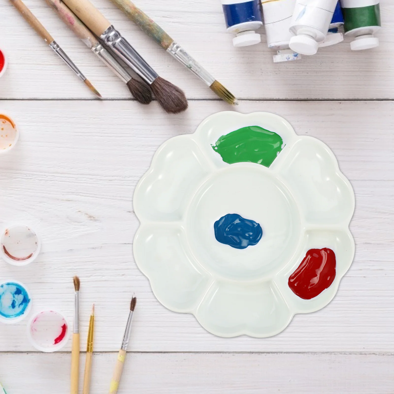 

1Pcs Ceramic Plum Blossom Painting Color Tray Convenient Storage Watercolor Oil Pigment Mixing Palette Painting Tray