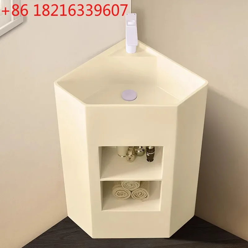 Creative triangle floor-to-ceiling wash basin small apartment bathroom corner  two-layer storage