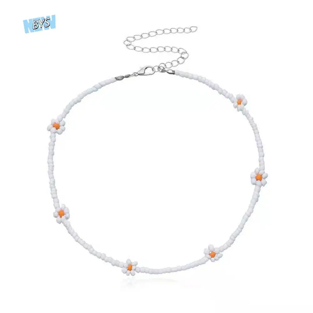 

Summer Fashion Female Daisy Jewelry Gift Vacation Women Necklace Clavicle Necklace Bohemia Choker Flowers Beaded Necklace