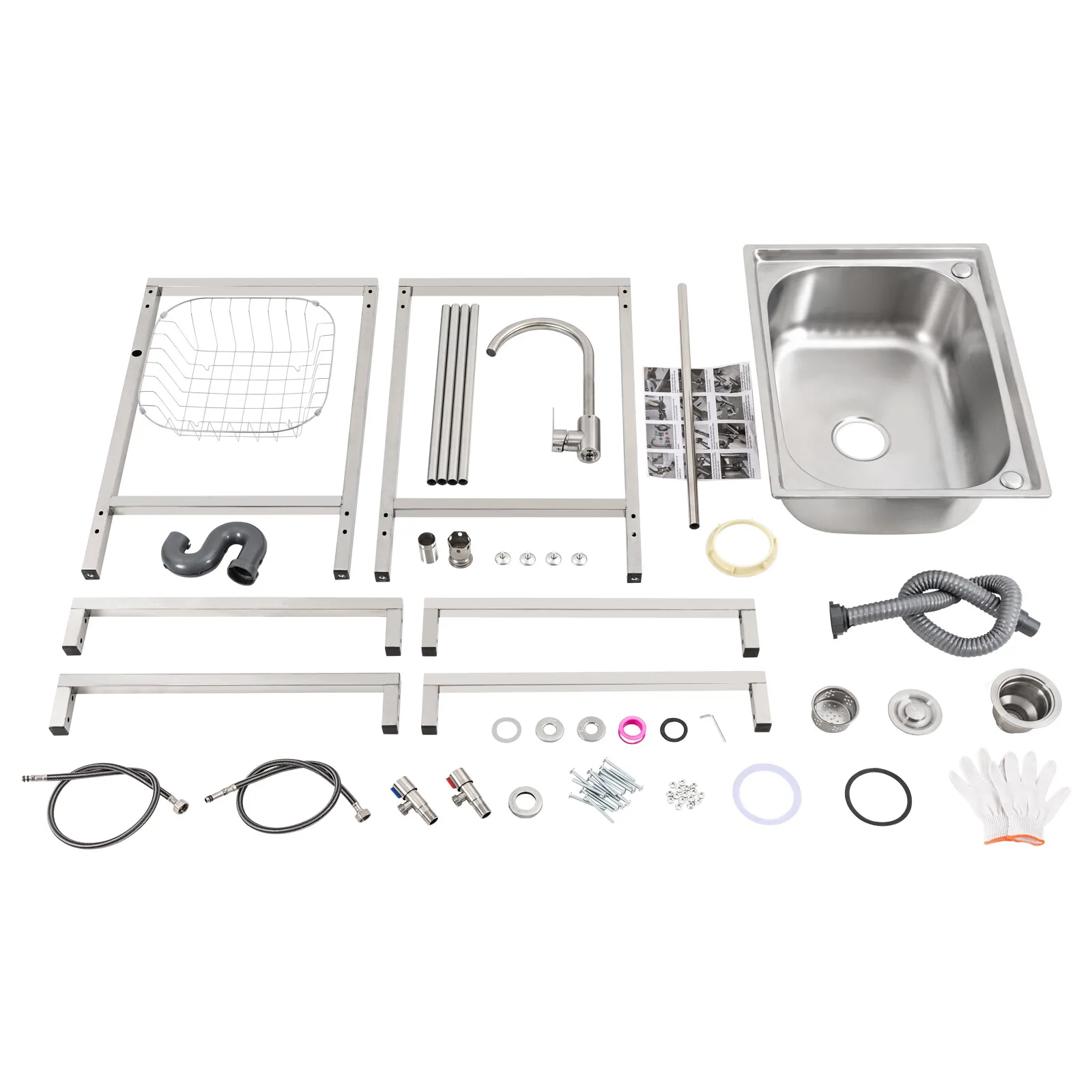 Wastafel Stainless Steel Komersial Wastafel Utilitas Mangkuk Tunggal Luar Ruangan Dengan Keran AS
