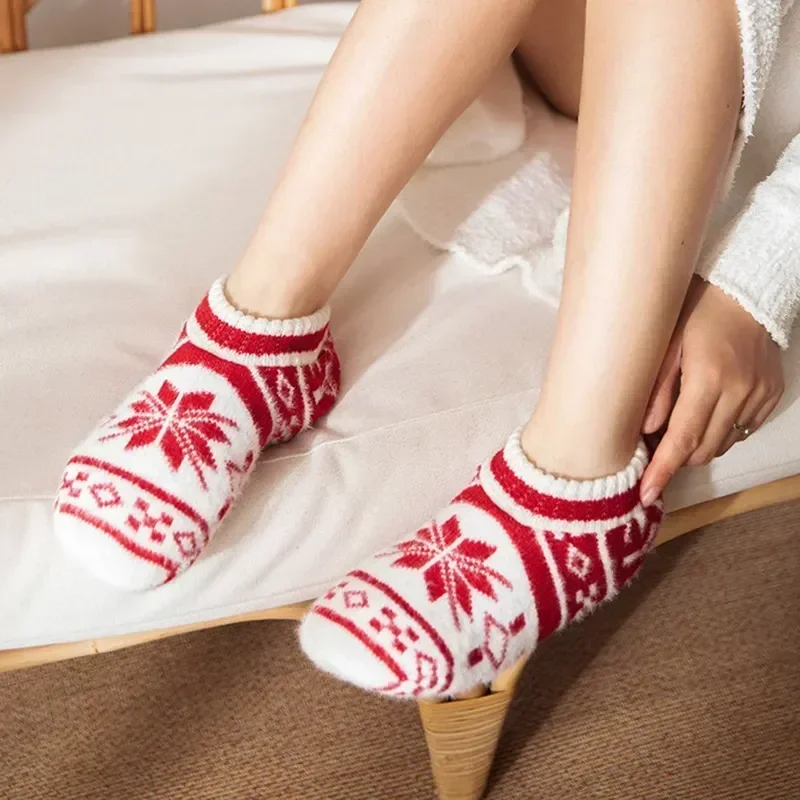 

Christmas Warm Non-slip Shoes Gift Snow Socks Thicken Slippers Women Winter Men 2023 Home Bedroom Warmer Foot Thick Woolen